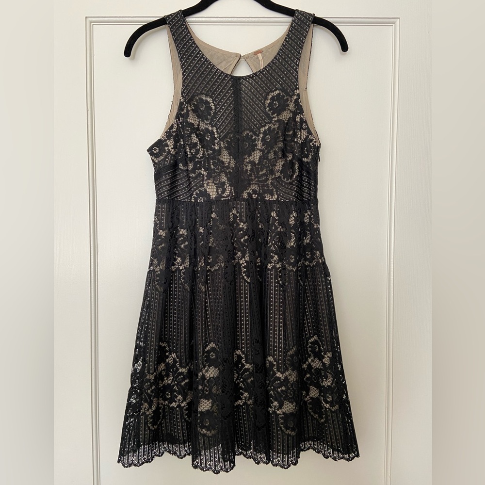 Free People Black Lace Racer Back Mini with Cut Out Back Detail - Size 2